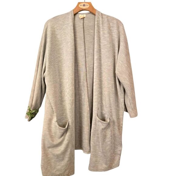 Anthropologie Donni Draped Oatmeal Midi Cardigan Cozy Comfort w/Pockets One Size - Picture 2 of 10